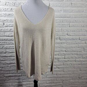 Ana Womens Sweater XXL Plus Pullover White Cotton Blend Metallic Thread SWE41E